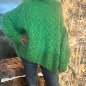 Free People Vibrant Green Cowl Neck Sweater